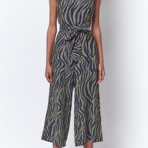 Anthropologie Linen Blend Corey Lynn Calter Onyx Wrap Jumpsuit in Zebra Size XS